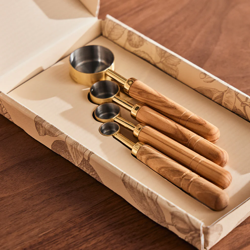 Brass Measuring Spoons with Olive Wood Handles - 4 Set - Image 4