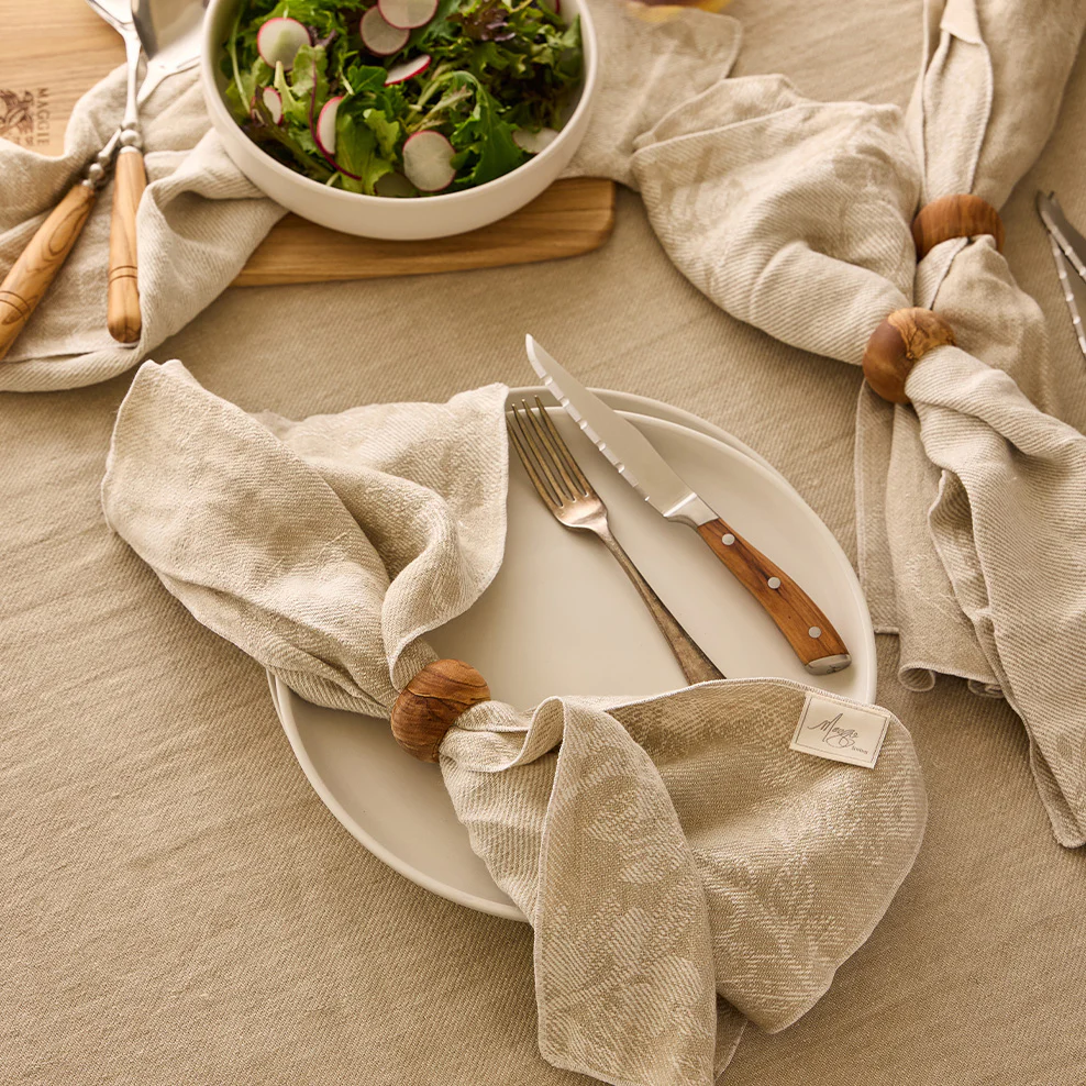 Maggie Living: French Linen Napkins with Jacquard Detailing - Set of 4 - Image 2